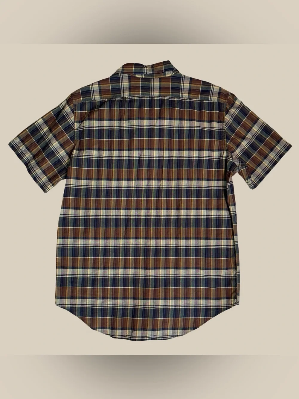 Polo Ralph Lauren Men’s Plaid Cotton, Short Sleeve Button Down, Brown, Navy SZ M